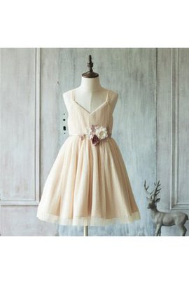 Robe de cortège enfant naturel ligne a en tulle de lotus avec ruban