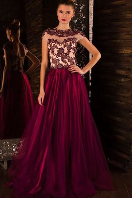 Robe de bal naturel avec manche courte a-ligne de traîne courte cordon