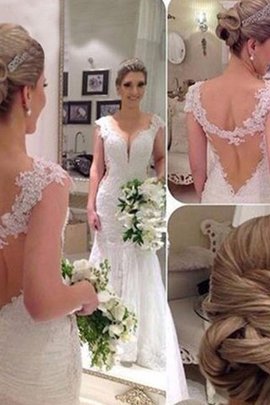 Robe de mariée séduisant manche nulle v encolure en tulle naturel