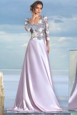 Robe de bal a-ligne de col en v avec manche longue appliques en satin