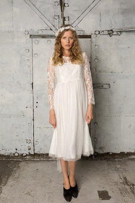 Robe de mariée facile plissage ligne a de col bateau avec manche longue