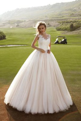 Robe de mariée v encolure appliques en tulle manche nulle longueur au ras du sol