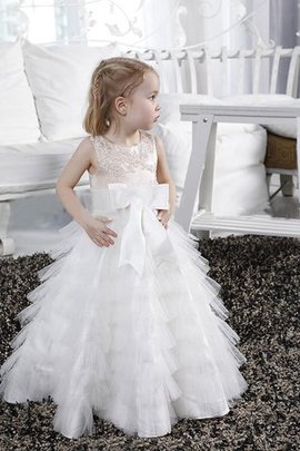 Robe de cortège enfant longue avec fleurs de princesse a-ligne encolure ronde