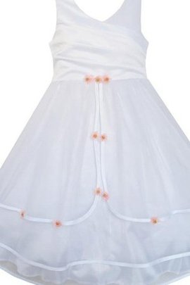 Robe de cortège enfant longueur mollet a-ligne fermeutre eclair manche nulle avec fleurs