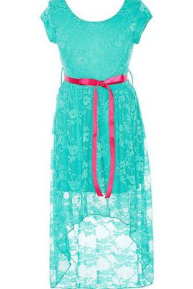 Robe de cortège enfant ceinture avec décoration dentelle avec manche courte haut bas