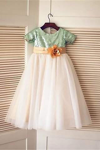 Robe de cortège enfant de princesse en tissu pailleté textile en tulle a-ligne avec zip - photo 1