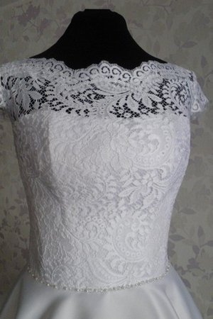 Robe de mariée avec décoration dentelle longueur mollet a-ligne en satin de col bateau - photo 2