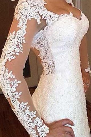 Robe de mariée avec manche longue v encolure fait main avec décoration dentelle naturel - photo 4