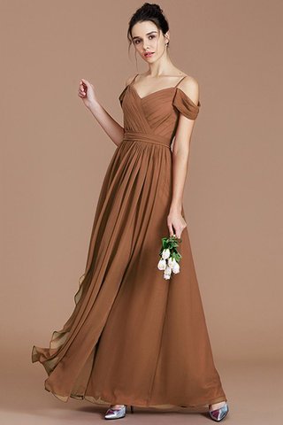 Robe demoiselle d'honneur naturel epaule nue en chiffon ruché avec sans manches - photo 9