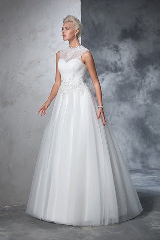 Robe de mariée longue elevé appliques avec sans manches de tour de ceinture en haute - photo 3