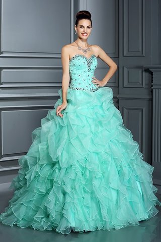 Robe de quinceanera longue de col en cœur cordon en organza manche nulle - photo 6