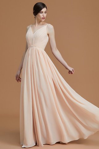 Robe demoiselle d'honneur naturel de princesse jusqu'au sol fermeutre eclair en chiffon - photo 5