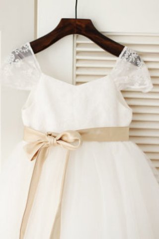 Robe de cortège enfant naturel avec ruban ceinture longueur au niveau de sol en tulle - photo 3