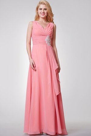 Robe demoiselle d'honneur avec chiffon v encolure avec fronce appliques manche nulle - photo 1