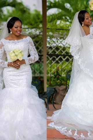 Robe de mariée encolure en carré en organza avec manche longue glamour textile en tulle - photo 3