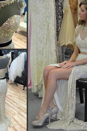 Robe de soirée naturel sexy brillant avec perle avec manche épeules enveloppants - photo 2