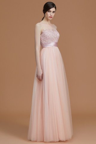 Robe demoiselle d'honneur naturel manche nulle fermeutre eclair col en bateau en tulle - photo 5