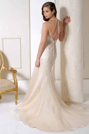 Robe de mariée longue avec perle en dentelle textile en tulle manche nulle - photo 2