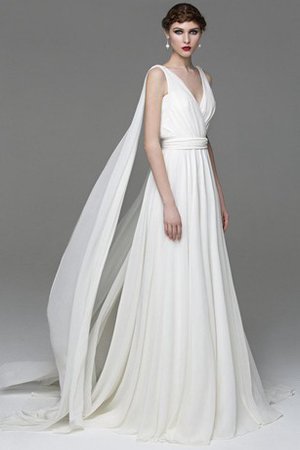 Robe de mariée facile distinguee de col en v avec chiffon avec lacets - photo 1