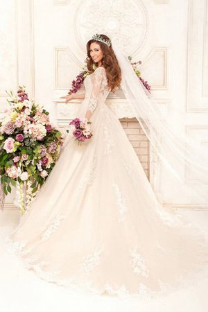 Robe de mariée longue avec manche 3/4 de traîne moyenne textile en tulle col u profond - photo 2