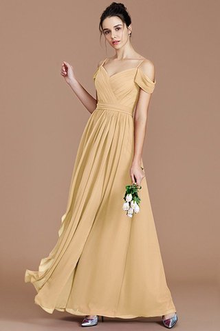 Robe demoiselle d'honneur naturel epaule nue en chiffon ruché avec sans manches - photo 18