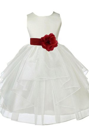 Robe de cortège enfant en satin avec gradins avec fleurs de lotus encolure ronde - photo 1