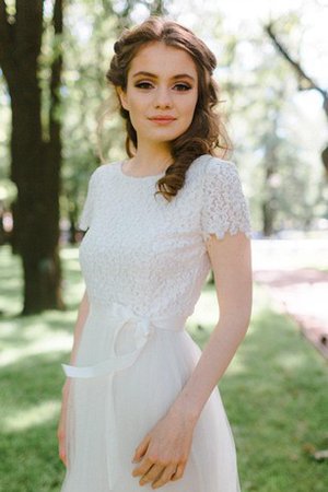 Robe de mariée chic avec décoration dentelle collant jusqu'au sol col ras du cou - photo 2