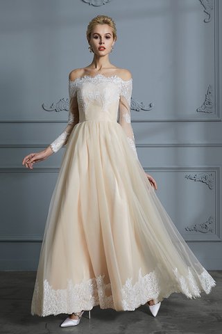 Robe de mariée jusqu'au sol en tulle avec décoration dentelle a-ligne avant-gardiste - photo 5