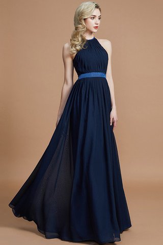 Robe demoiselle d'honneur ruché de princesse jusqu'au sol avec sans manches avec chiffon - photo 4