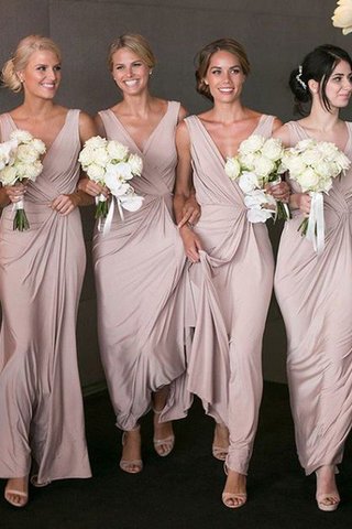 Robe demoiselle d'honneur naturel avec sans manches de col en v de princesse ligne a - photo 1