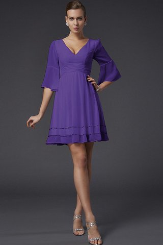 Robe demoiselle d'honneur courte avec perle en chiffon de col en v fermeutre eclair - photo 24