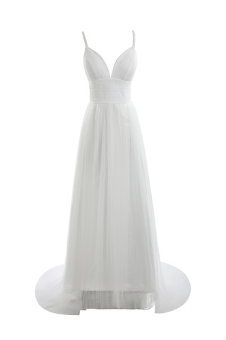 Robe de mariée humble plissage de bustier textile en tulle manche nulle - photo 1