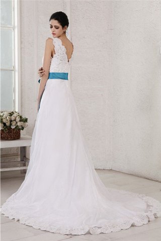 Robe de mariée longue en satin manche nulle ceinture en étoffe a-ligne - photo 2