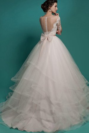 Robe de mariée encolure ronde avec gradins avec nœud textile en tulle en dentelle - photo 2