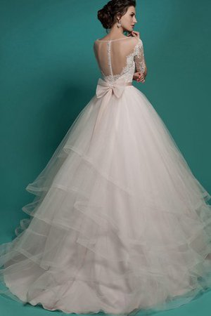 Robe de mariée encolure ronde avec gradins avec nœud textile en tulle en dentelle - photo 2