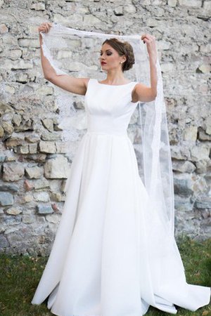 Robe de mariée naturel plissé fermeutre eclair col en bateau manche nulle - photo 2