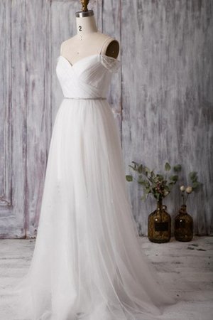 Robe de mariée naturel bandouliere spaghetti manche nulle avec perle entrecroisé - photo 2