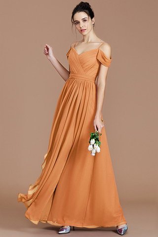 Robe demoiselle d'honneur naturel epaule nue en chiffon ruché avec sans manches - photo 26