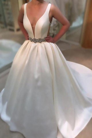 Robe de mariée naturel ligne a de princesse en satin de traîne moyenne - photo 2