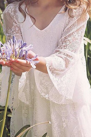 Robe de cortège enfant jusqu'au sol v encolure avec fleurs ligne a de princesse - photo 2