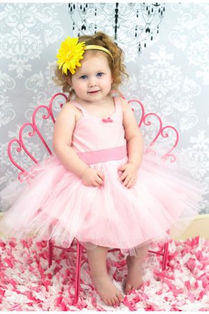 Robe de cortège enfant avec ruban textile en tulle a-ligne de lotus de longueur à genou - photo 1