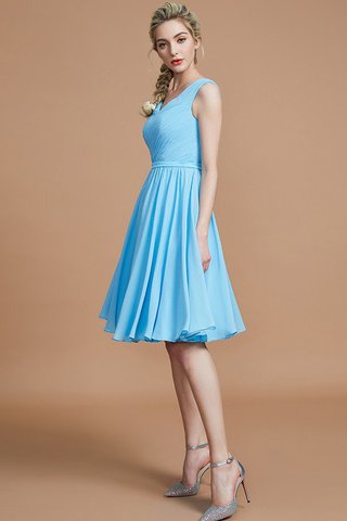 Robe demoiselle d'honneur avec chiffon de col en v ruché ligne a fermeutre eclair - photo 3