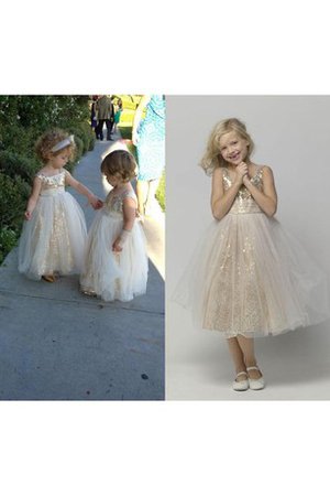 Robe de cortège enfant pailleté ligne a bandouliere spaghetti en tulle longueur mollet - photo 2