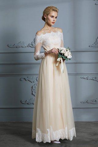 Robe de mariée jusqu'au sol en tulle avec décoration dentelle a-ligne avant-gardiste - photo 3