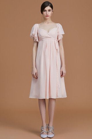 Robe demoiselle d'honneur naturel au niveau de genou en chiffon avec manche courte ruché - photo 2