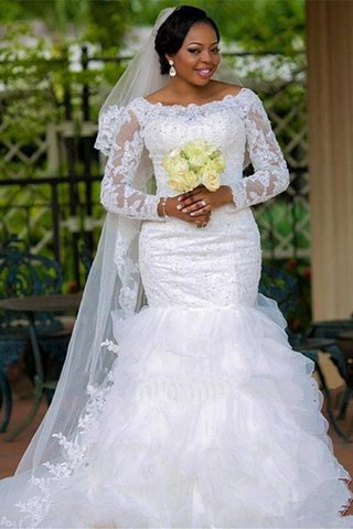 Robe de mariée encolure en carré en organza avec manche longue glamour textile en tulle - photo 1