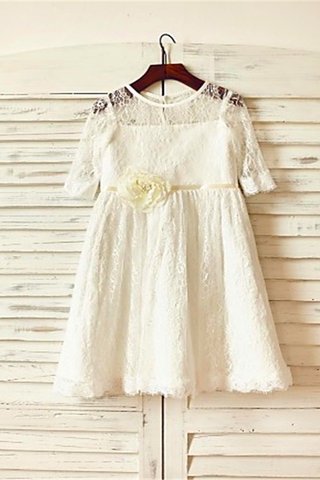 Robe de cortège enfant naturel avec zip encolure ronde avec décoration dentelle ligne a - photo 2