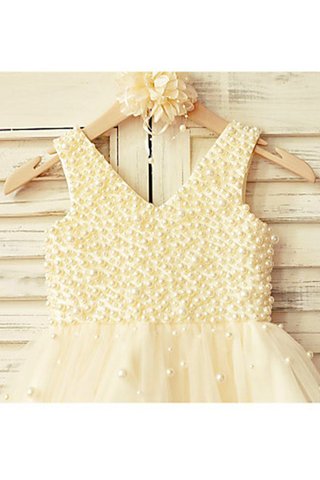 Robe de cortège enfant naturel avec perles manche nulle a-ligne avec fleurs - photo 4