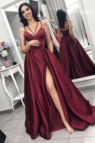 Robe de bal en satin de traîne courte bandouliere spaghetti élégant naturel - photo 1