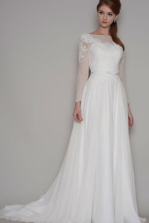 Robe de mariée boutonné gaine de traîne courte ceinture en étoffe col en bateau - photo 1